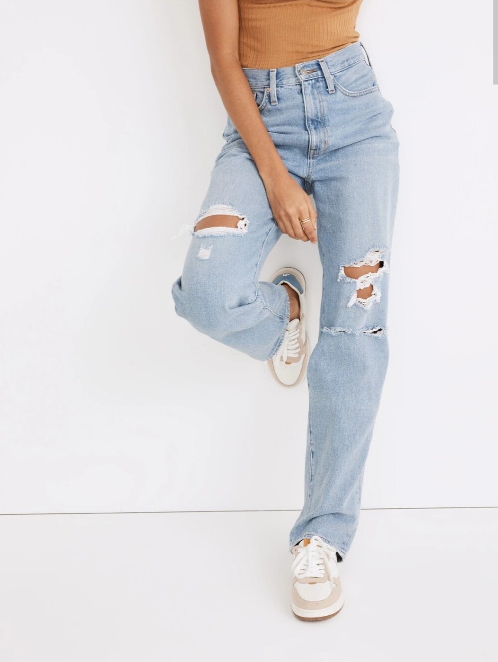 Madewell Petite Baggy Straight Jeans in Earlhurst Wash: Ripped Edition Size 24P - Picture 2 of 11